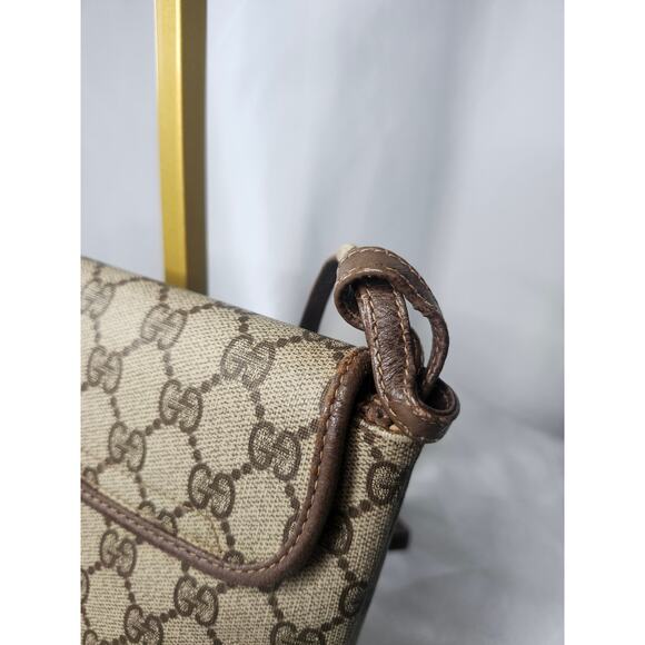 Gucci GG Monogram Supreme Crossbody Bag Brown Leather Trim Vintage - Picture 6 of 16